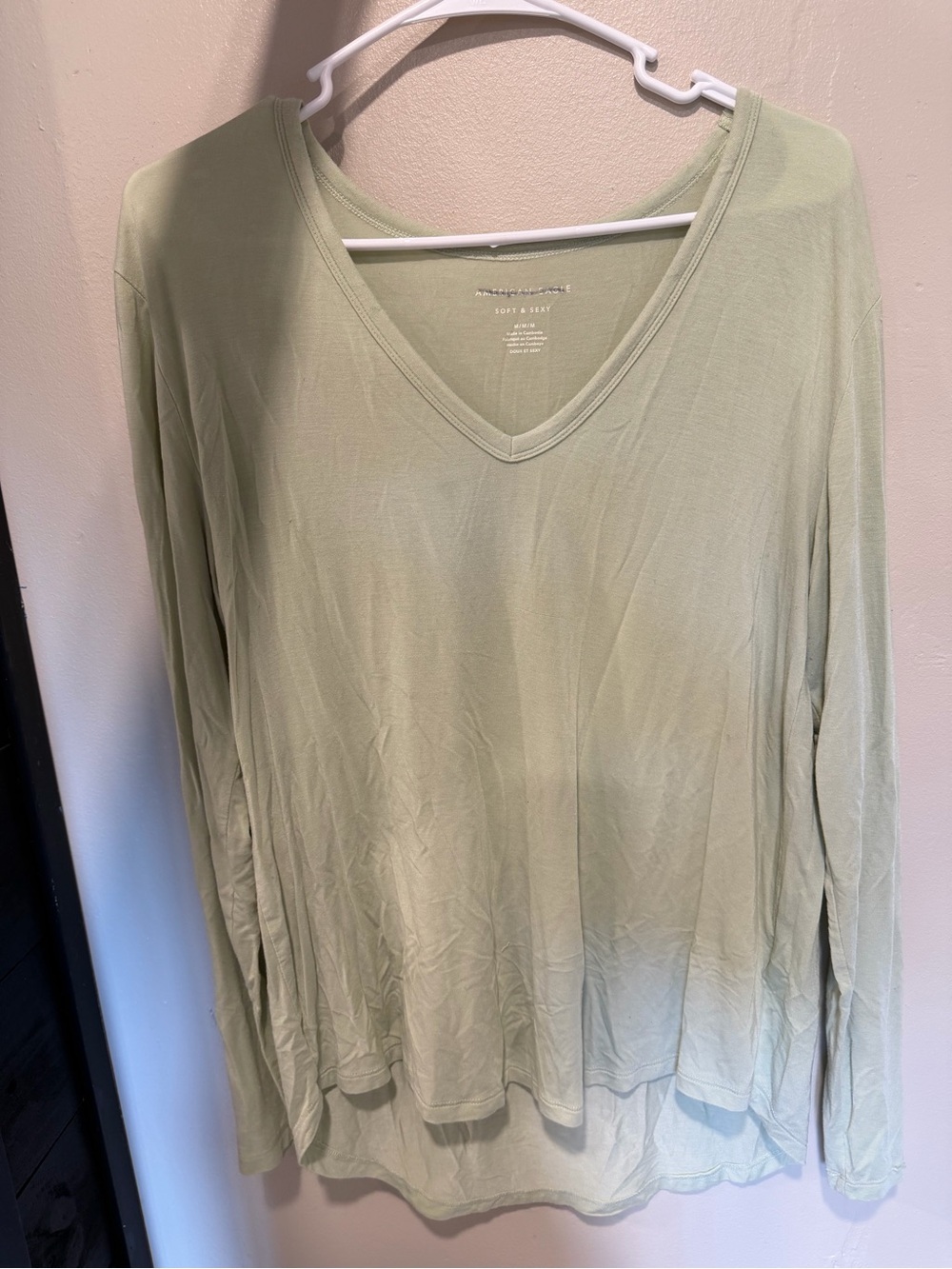 American Eagle Outfitters Light Sage Green V-Neck Long Sleeve Top